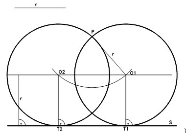 CIRCUNFERENCIAS TANGENTES A UNA RECTA s, QUE PASAN POR UN PUNTO P Y QUE TIENEN
UN RADIO r DADO