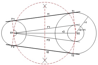 RECTAS TANGENTES COMUNES EXTERIORES A DOS CIRCUNFERENCIAS