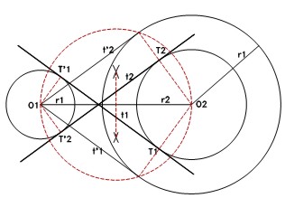 RECTAS TANGENTES COMUNES INTERIORES A DOS CIRCUNFERENCIAS
