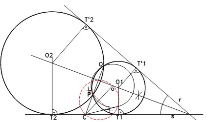 CIRCUNFERENCIAS TANGENTES A DOS RECTAS r Y s QUE SE CORTAN Y QUE PASEN POR
UN PUNTO P DADO