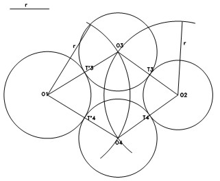 TRAZADO DE CIRCUNFERENCIAS DE RADIO CONOCIDO TANGENTES EXTERIORES A OTRAS DOS
DADAS