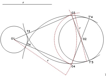 CIRCUNFERENCIAS DE RADIO CONOCIDO TANGENTES EXTERIORES A O1 E INTERIORES A
O2